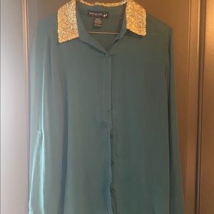 Blue button down with sparkly collar